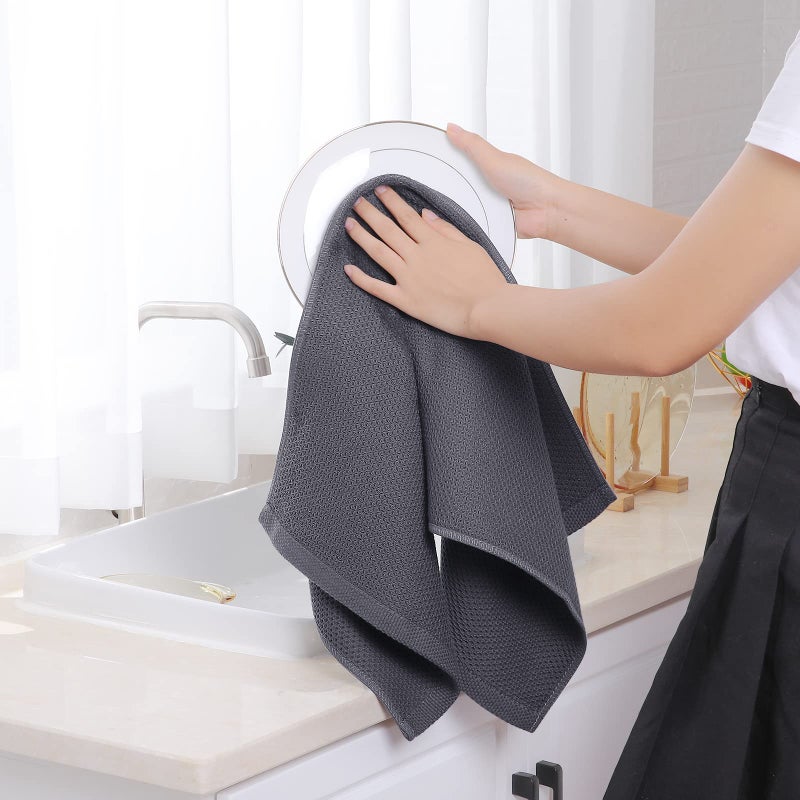 Homaxy منشفة مطبخ هومكسي 100% قطن بتصميم الوافل، فائقة النعومة، ماصة، سريعة الجفاف، 13 × 28 بوصة، 4 قطع، رمادي داكن - Image 4